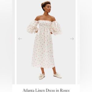 Daily Sleeper Atlanta linen dress in roses. Size small
